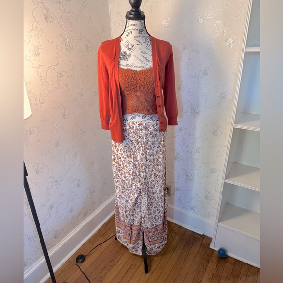 Orange Cardigan and Floral Wide Leg Pants Set - Picture 1 of 14